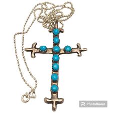 Randall Endito Navajo Sterling Sleeping Beauty Turquoise Cross Pendant Necklace  picture