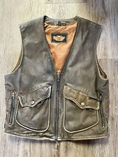Harley Davidson Men’s BILLINGS Distressed Brown Leather Vest L Distressed VTG picture