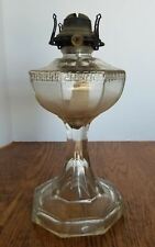 Antique Greek Key Glass Oil Kerosene Lamp with Number 2 Queen Anne Burner picture