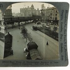 New York City Street Stereoview 1920s Keystone Subway Trolley Old Cars H1572 picture