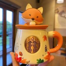 Starbucks Autumn Forest Maple Leaf Fox Ceramic Coffee and Milk Mug with Lid Gift picture