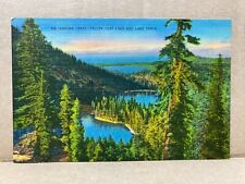 Angora Lakes Fallen Leaf Lake & Lake Tahoe Linen Postcard No 1866 picture