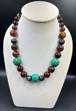 Vintage Himalayan Trible Jewelry Turquoise Amber Banded Agate Beads Necklace picture