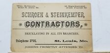 1880s Contractors Business Card BRICKLAYERS ST LOUIS MO Schroen Steinkemper B3 picture