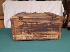 Vintage Atlas Brewing Company Wooden Crate Box Hinged Lid Latch Chicago ILL picture