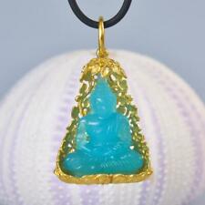 Pendant Buddha Image Gold Vermeil Sterling Bodhi Tree Blue Chalcedony 13.13 g picture