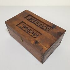Vintage Hand Carved Folk Art Keepsake Recipe Box Wooden Handmade Stashbox picture