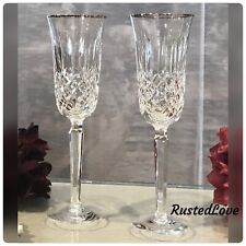 Waterford Crystal Kelsey Champagne Flutes Vintage Toasting Wedding Glasses Pair picture