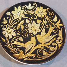 Vintage 1970's DAMASCENE TOLEDO SPAIN 24K Inlaid Gold Hand-Made Mini Plate Birds picture