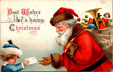 Vtg 1907 Child Letter Santa Artist Signed Clapsaddle Embossed Christmas Postcard picture