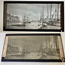 LE HAVRE 1899 PORT BASIN DU COMMERCE GLASS PLATE 8.5x17 PANORAMIC PHOTO VIEW picture