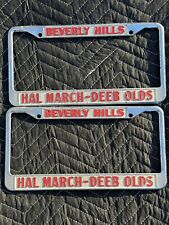 Vintage Dealership License Plate Frames Beverly Hills CA Hal MARCH - DEEB OLDS picture