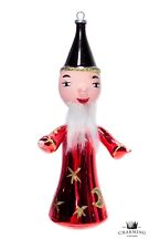 Vintage Rare De Carlini Italy Red Wizard Hand Painted Glass Christmas Ornament picture