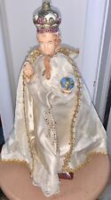 Vintage Infant Of Prague Jesus Chalkware Statue With Robe & Jeweled Crown 15