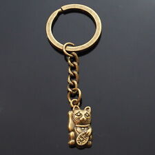 Lucky Cat Good Luck Japanese Chinese Bronze Maneki-neko Keychain Gift Key Chain picture