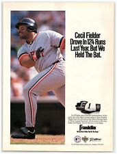 1993 Franklin Print Ad, Cecil Fielder Batting Gloves Detroit Tigers 124 RBIs Bat picture