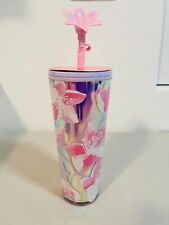 ⭐ Starbucks Tumbler Valentine's Cherry Blossom W/Straw Topper 2024⭐RARE & NEW⭐ picture