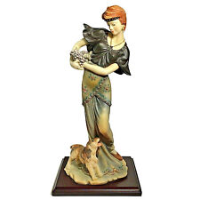 VINTAGE LADY FIGURINE WITH DOG CARRYING GRAPES ELEGANT 14 1/2