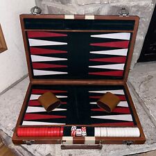 Professional Backgammon Set 24x19” Board 1.5” Red/White Bakelite Chips Vintage picture