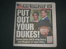 2020 JANUARY 14 NEW YORK POST NEWSPAPER- QUEEN TO STRIP HARRY & MEGHAN OF TITLES picture