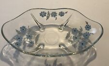 Gorgeous Vintage Clear Glass Candy Dish Hand Painted Blue Flowers picture