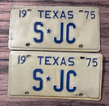 1975 TEXAS LICENSE PLATES PAIR MATCHING Blue Lettering S JC picture