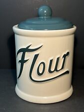 Vtg Himark Ceramic Flour Canister Green & White 9.5” Kitchen Storage Replacement picture