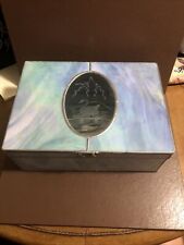 Stunning Large Blue Stained Glass Jewelry Box Swan On Front 11”x8”glass Tray In picture