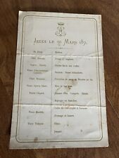 1871 Menu In French Dated March 30 1871 Very Rare From Estate Collection picture