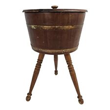 Vintage Maple Sewing Box Basket Firkin Sugar Bucket W/Lid Tripod Stand Colonial  picture