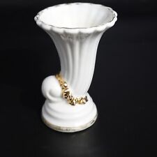 Vtg Goldcastle Mid Century White Gold Trim Cornucopia Bud Vase Made In Japan picture
