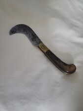 ANTIQUE C1850 HAWKS BILL KNIFE WITH HORN SCALES BRASS BOLSTERS. picture