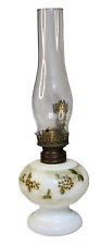 Antique Oil Lamp Nellie Bly D and Co Milk Glass Handpainted Floral picture