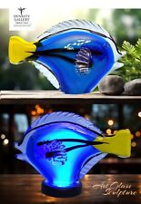 Dynasty Gallery Handmade Art Glass Blue Tang Fish Sculpture w/ Light Base 10.5