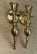 Vintage Set of 2 Solid Brass Candle Holders Wall Sconce Regency Style 10