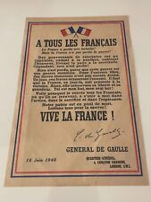 RARE ORIGINAL JUNE 18 1943 CALL POSTER DE GAULLE FRANCE LIBRE FFI FFL picture