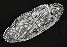 Antique American Brilliant Cut Glass Crystal Celery Relish Oval Dish Tray 11.5