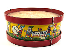 vtg 1930s J. Chein Walt Disney Snow White Seven Dwarfs Toy Play Drum tin litho picture