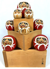 Daruma Kokeshi Vintage Japan Wood 7 Times Down 8 Times Up On Rice Measures picture
