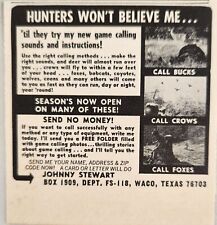 1968 Print Ad Johnny Stewart Hunting Game Calls Bucks,Crows,Foxes Waco,Texas picture