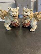 Vintage Pair Kutani Japanese Foo Temple Dog Shishi Lion Porcelain Marked picture