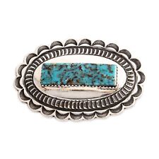 NATIVE CALVIN MARTINEZ STERLING SILVER DRY CREEK TURQUOISE CONCHO PIN / BROOCH picture