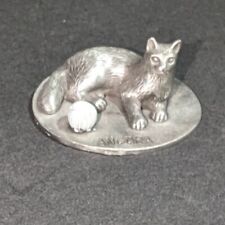 Vintage 1984 Heuer Pewter Angora Cat Figurine With Ball Of Yarn picture