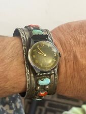 VERY OLD Edwards  Vintage NAVAJO CUFF Watch Sterling Silver TURQUOISE CORAL old picture