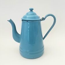 Vintage FRENCH BLUE ENAMEL COFFEE POT  9” Vase Robin Egg Pyrolite Ware Germany picture