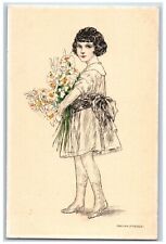 Adelina Zandrino Signed Postcard Pretty Girl Curly Hair Flowers Italy c1910's picture