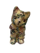 Vintage Decoupage Ceramic Cat Floral on Blue 7,5” Tall Made In USA picture
