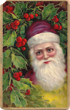 Christmas Greetings-Santa Claus Embossed-antique postcard-Made in Germany picture