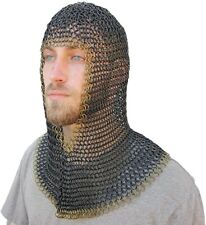 Medieval Warrior Chainmail Two Tone Coif Armor, Black and Gold 18.75 Inches picture