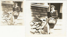 Pretty Young Woman + Cat Sits Large & Small Two Original 1940s Fashion Snapshots picture